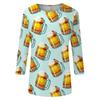 Women’s Casual Crew Neck Three Quarter Sleeve Top with Festival and Snack Print for Everyday Wear and Seasonal Events
