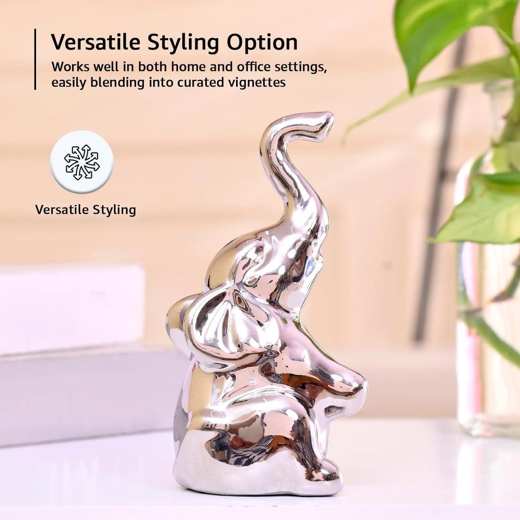 Graceful High-Trunk Elephant Figurine | A Symbol of Luck & Prosperity | Perfect for Elegant Home Décor – Pack of 1