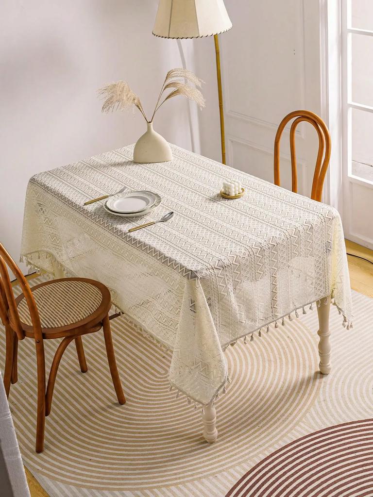 Beige Lace Vintage Diamond Tablecloth Kitchen Tablecloths for Rectangle Tables or Party Banquet Dining Wedding Decorations