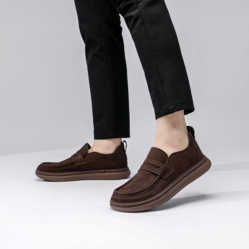 European Station Crooked Head Leather Shoes Men's 2025 Autumn New Versatile Business Casual Leather Men's Shoes Platform Loafers
