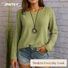 JPNTKY Women's Fashion Casual Solid Color Print Long Sleeve O-Neck Blouses & Shirts