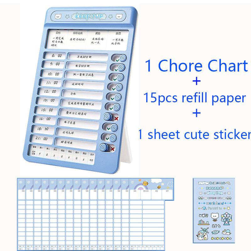 Tabella dei lavoretti per bambini Tabella della routine quotidiana con card vuote Adesivi carini Tabella di controllo in plastica Lista delle cose da fare per la pianificazione della routine
