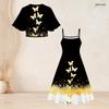 Women Plus Size White Floral Printed Batwing Sleeve Cropped Shrug Strappy Flared Dress Two Piece Set