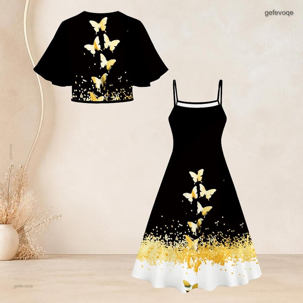 Women Plus Size White Floral Printed Batwing Sleeve Cropped Shrug Strappy Flared Dress Two Piece Set