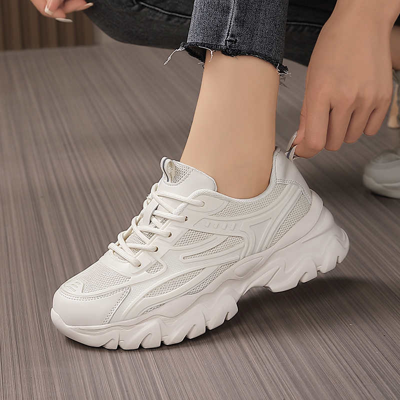 Fashion In The Forest Thick Bottom Medium Length Heel Oxford Green Running Shoes Women's Height Sneakers Sports Lofer Best-selling