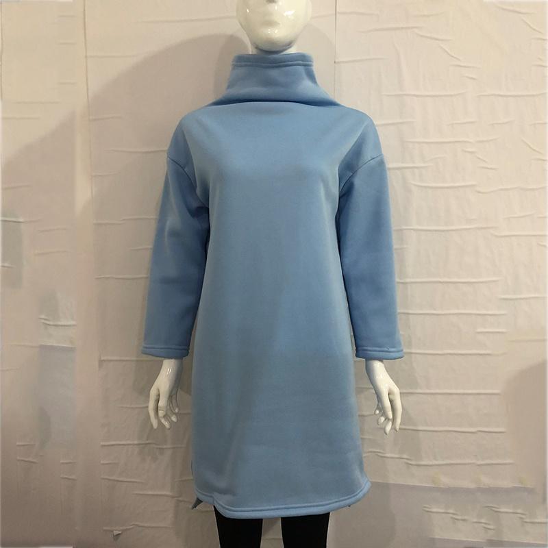 Womens Winter Long Pullover Sweatshirts Featuring Cozy High Neck Design And Split Hem
