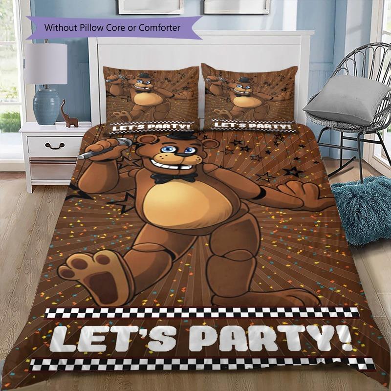 Set Biancheria da Letto a Stampa Cartone Animato di Freddy Bear FNAF 3 Pezzi Copripiumino Federe Stelle Confetti Camera da Letto Casa Biancheria da Letto Senza Imbottitura