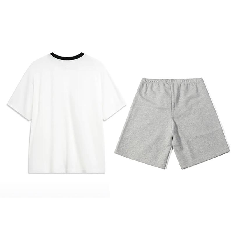 Li-Ning Striped Round Neck Loose Short Sleeve Solid Color Elastic Waist Shorts Casual Sports Suit Unisex suit YHSV367-1+YKSV131-1