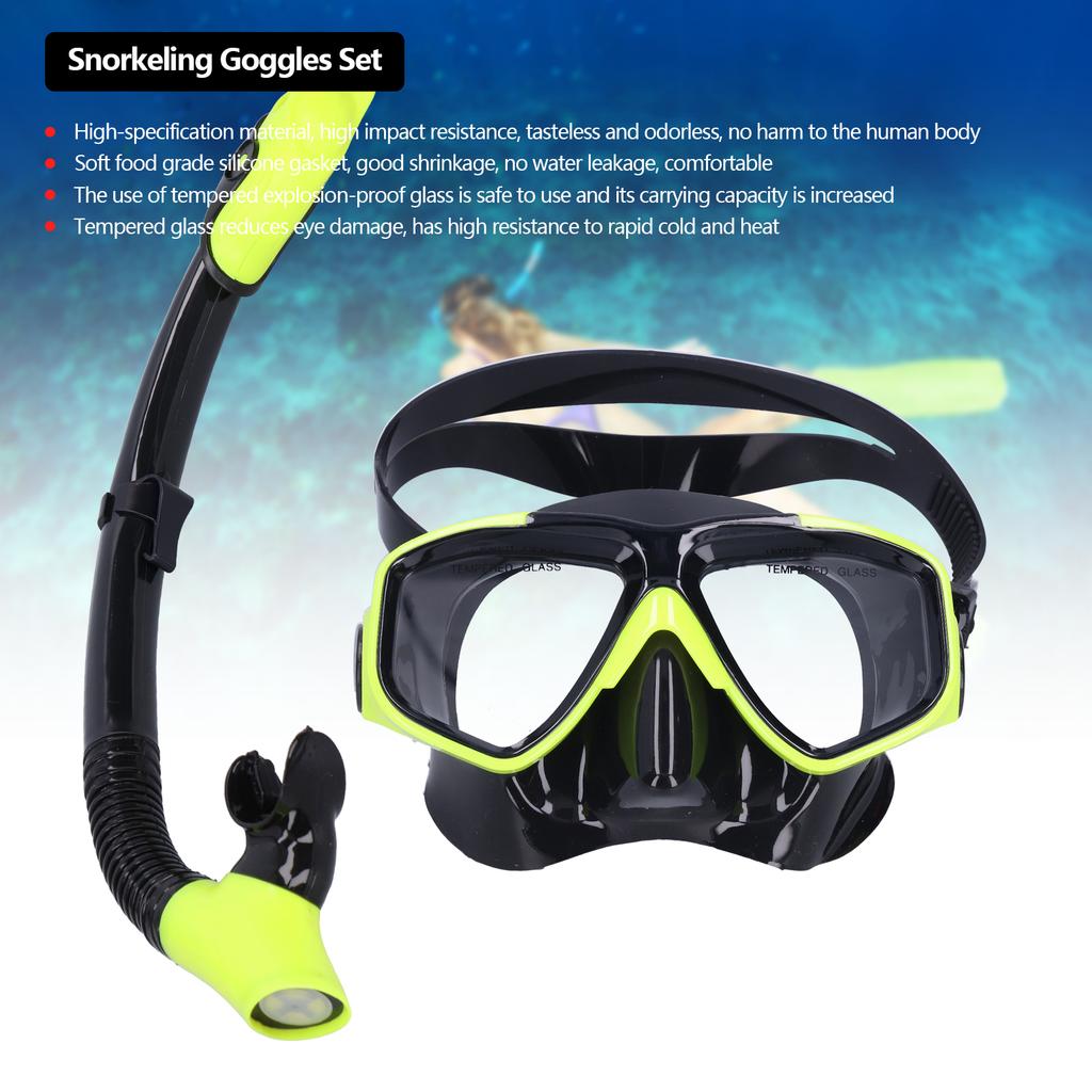Snorkeling AntiFog Goggles Set Diving Glasses with Full Dry Snorkel for Kids Adults(Blue GogglesSnorkel )