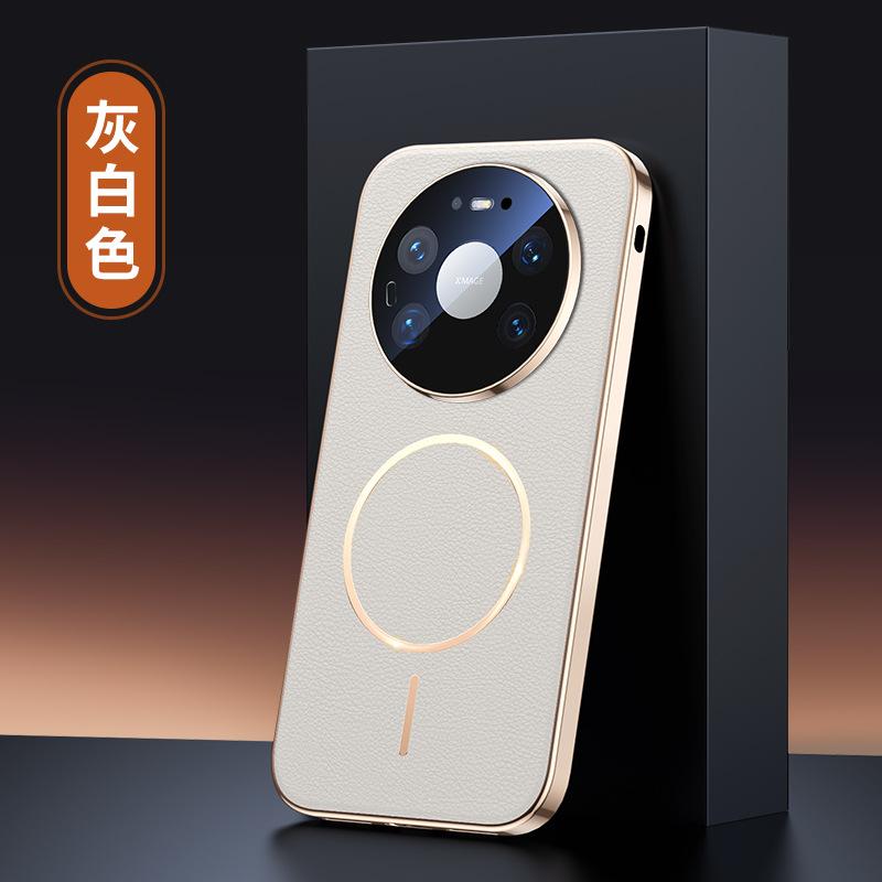 Applicable to Pura90promax electroplated leather pattern mobile phone case mate80Pro magnetic suction 70Pro lens all-inclusive anti-drop