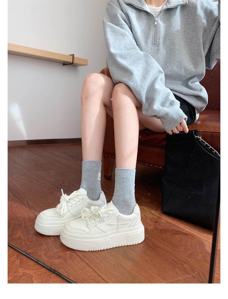 Cowhide version~ leather little white shoes women's spring versatile muffin thick sole heightening shoes casual sports board shoes fashion