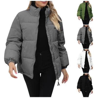 Women's Fashion Casual Solid Color Zipper Long Sleeve Cotton Coat Jacket