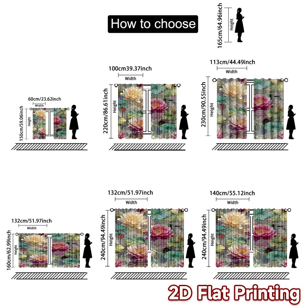 2D Flat Printing 2pcs Curtain Scene Curtain Lotus Flowers On Water Digital Printed Polyester Drapes Festive Wall Decor Use for