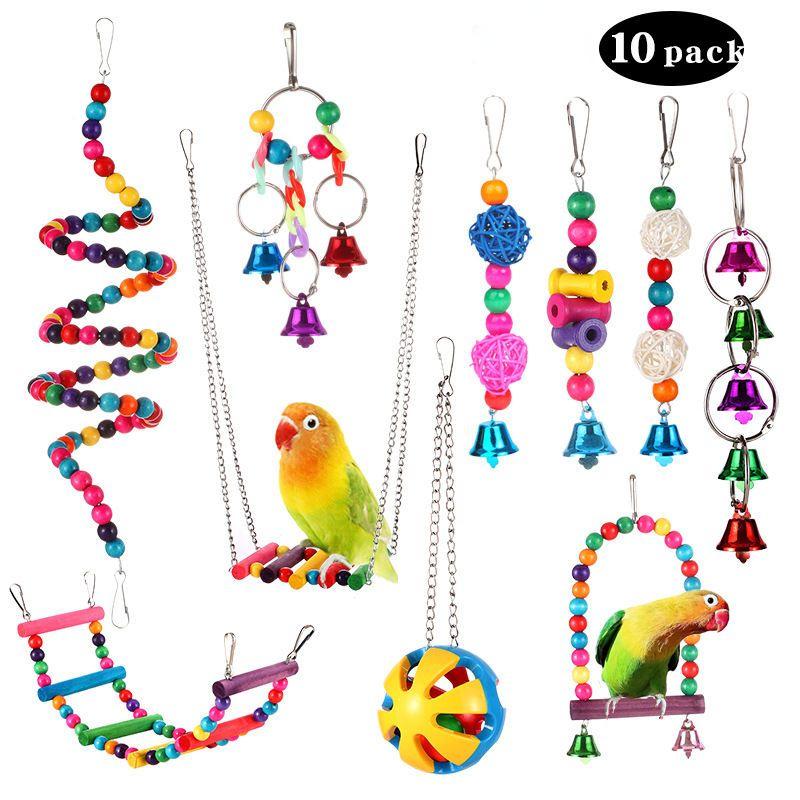 Sada hraček pro ptáky Papouščí kousací hračky Houpačka Závěsný most Hrací stanice Kombinovaná sada tyčí Hračky Příslušenství do ptačí klece
