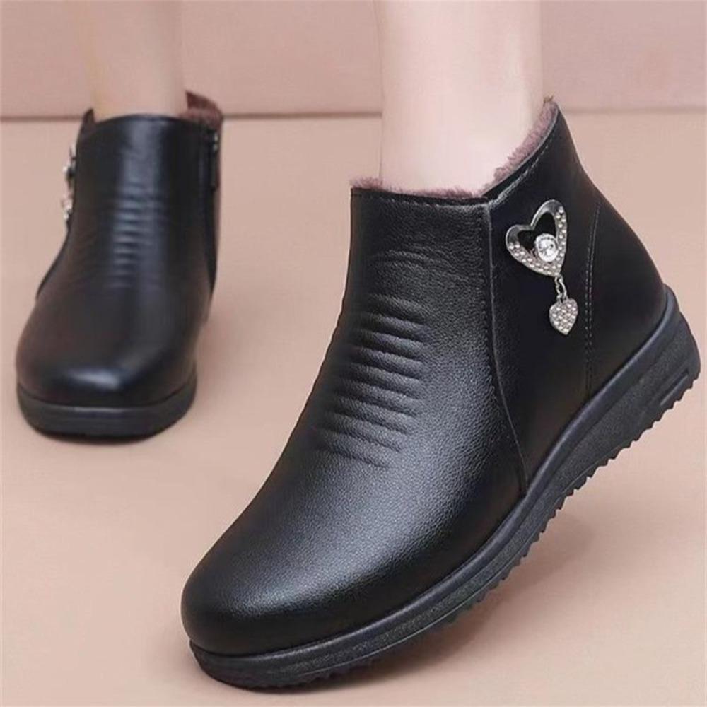 Fashion Warm Cotton Winter Boots Fashion Autumn/Winter Black Round Toe Side Zipper Comfortable Women's Ankle Boots