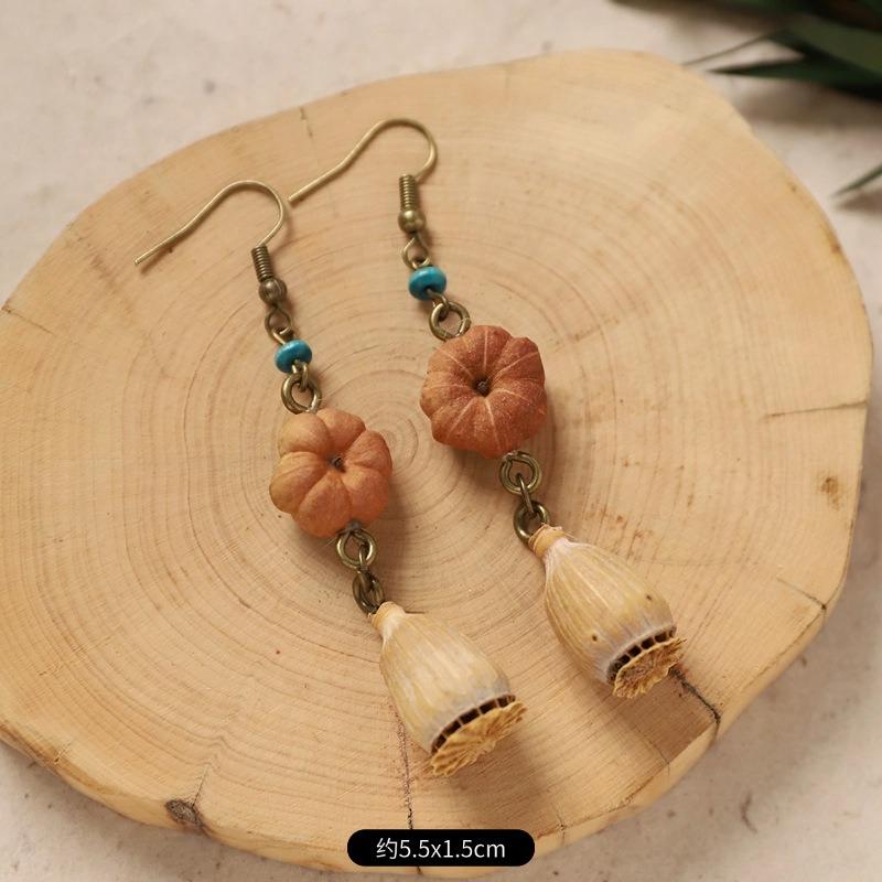 Original Design Traditional Chinese Medicine Plant Earrings Retro Literature Natural Fruit Handmade Long Earrings Women