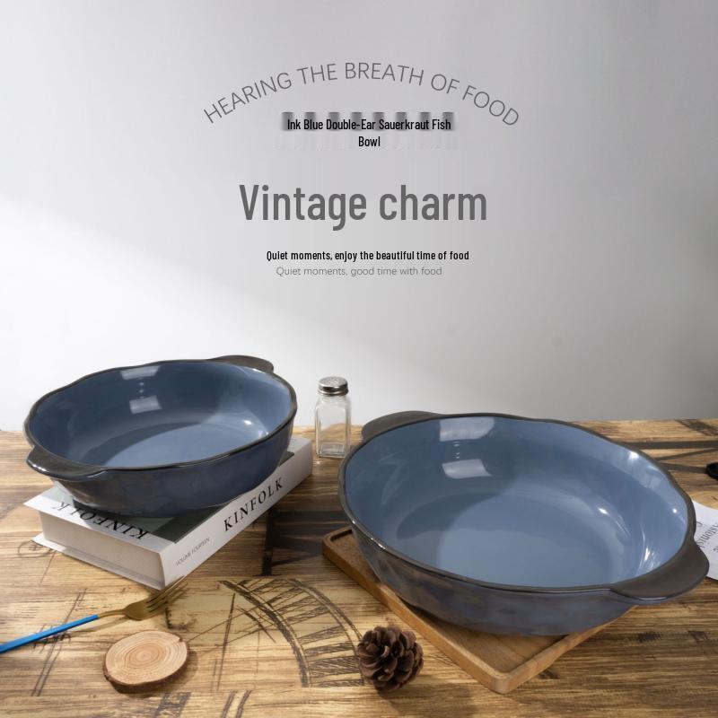 Large Ceramic Serving Bowl with Handles
