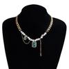 Fashionable Women's Choker Necklace with Green Zircon and Imitation Pearls Highlighting Neckline Elegant Charm