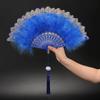 Embroidered Flower Feather Fan Vintage Hand Fan for Costume Dancing Handheld Folding Fan Performances Wedding Party