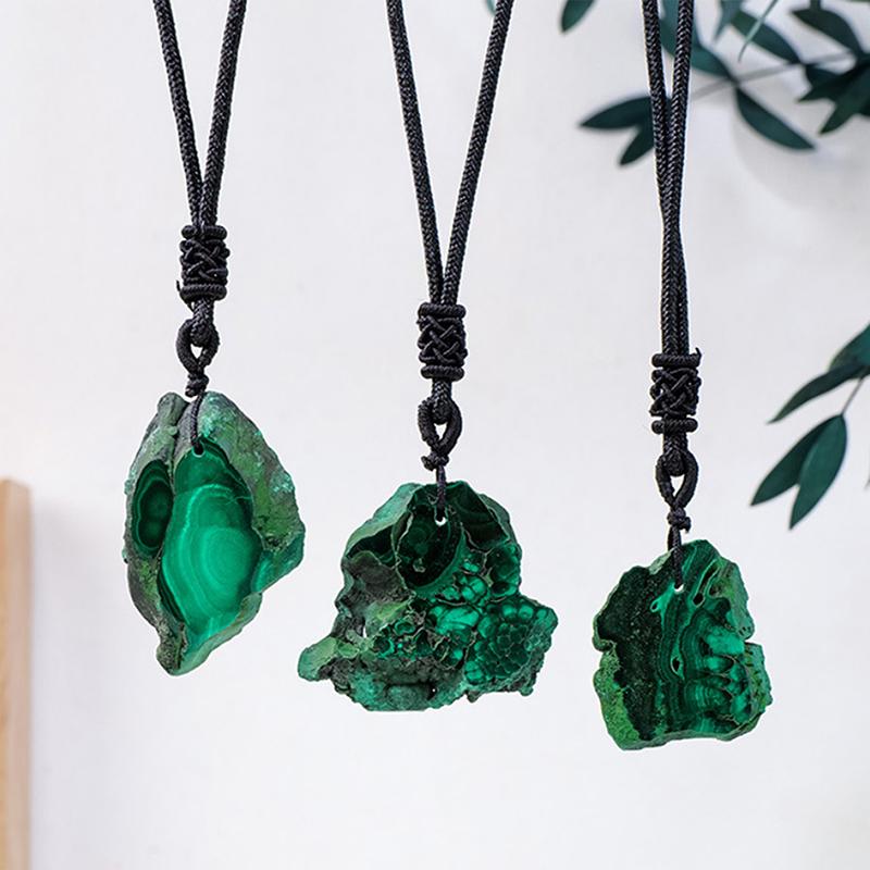 1Pc Crystals Healing Stone Pendan Men Women Mineral Jewelry Diy Gift Malachite Irregular Slices Necklace