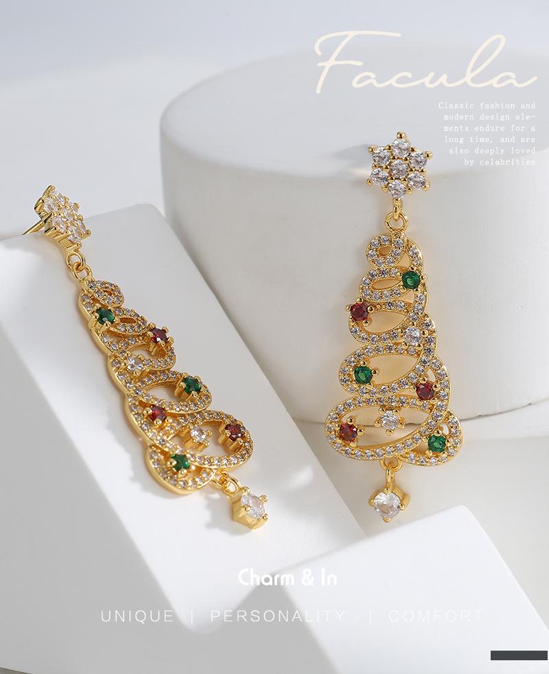 E0535 European & American Christmas Tree Snowflake Zircon Stud & Dangle Earrings for Women