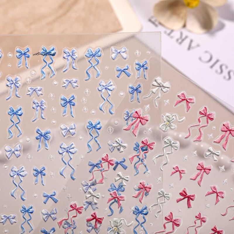 5D Relief Bowknot Nail Stickers Adhesive Gel Polish Decals Manicure Ribbon Bow Tie for DIY Nail Art Decoration And Salon Use