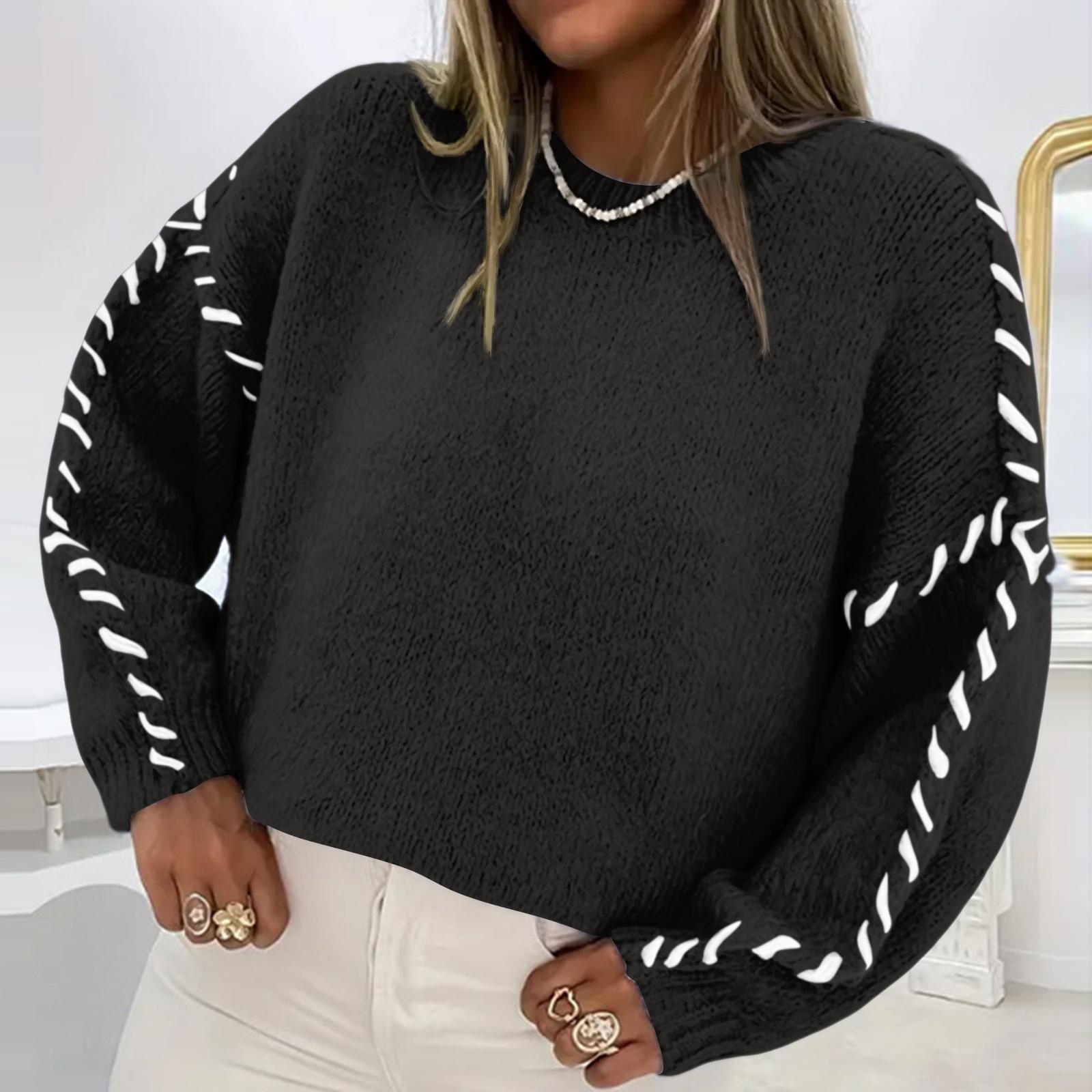 

Женский свитер с цветными блоками, свободный, повседневный, с круглым вырезом, вязаный, с длинными рукавами, топ L