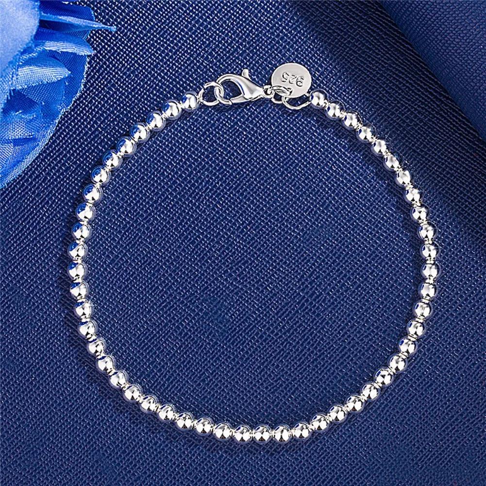 Christmas gifts charm 925 Silver Bracelet 4MM beads chain for woman Popular brands jewelry fashion Wedding party