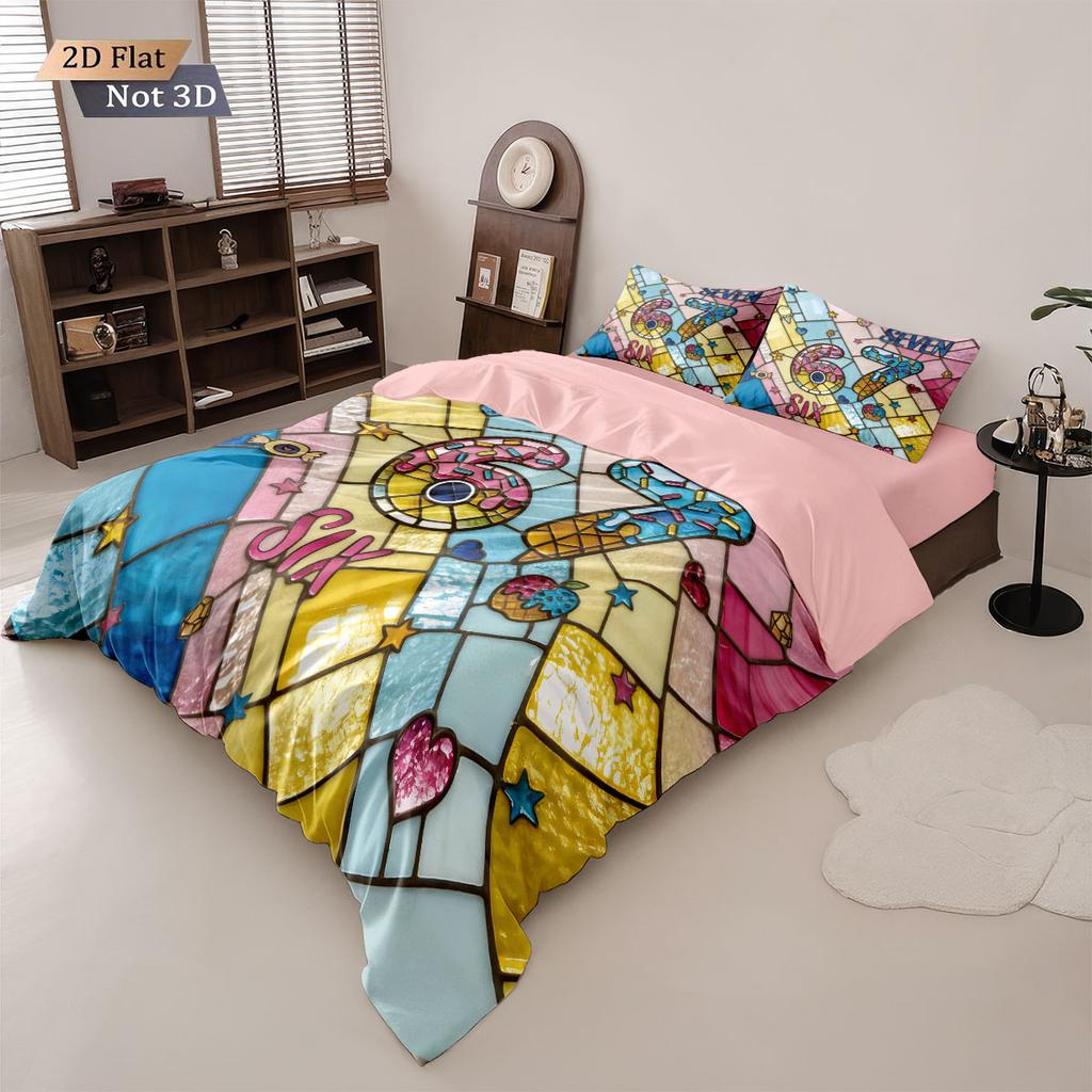 3 Imitation Glass Painted 67 Element Print Coreless Down Duvet Cover Set Multi Size Bedroom Bedding Decoration Machine Washable