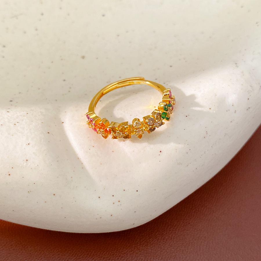 Exquisite Rainbow Zircon Flower Ring: Retro Design Luxury Jewelry for Index Finger