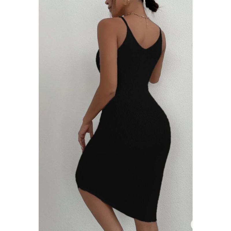 YYFS Women's Fashion Summer Spring Solid Color Print Sleeveless V-Neck High Waist Casual Dresses