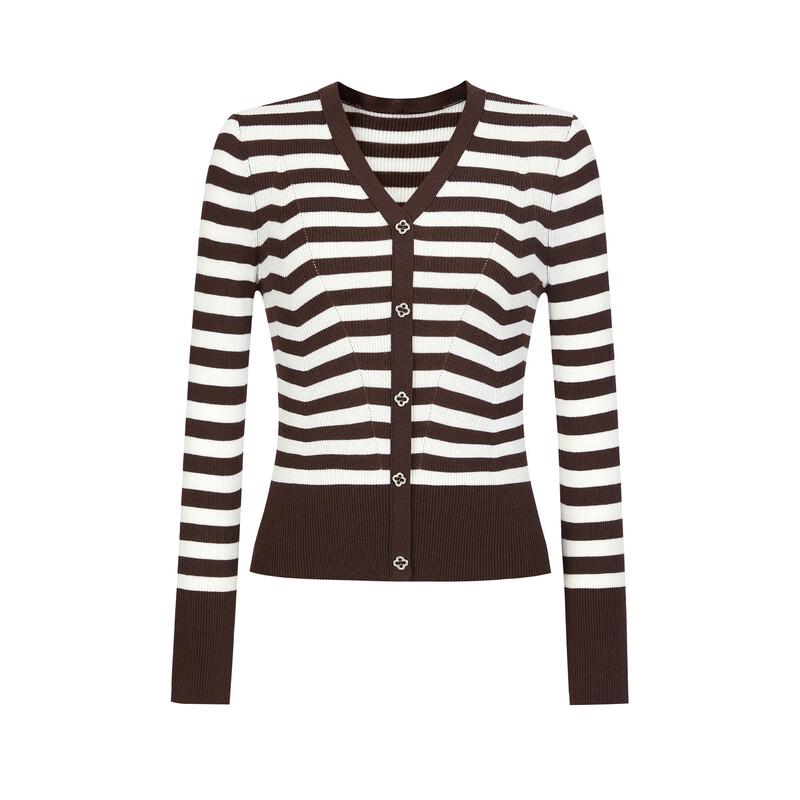 JUZUI Women's Retro Striped Slim-fit Wool Knit Sweater