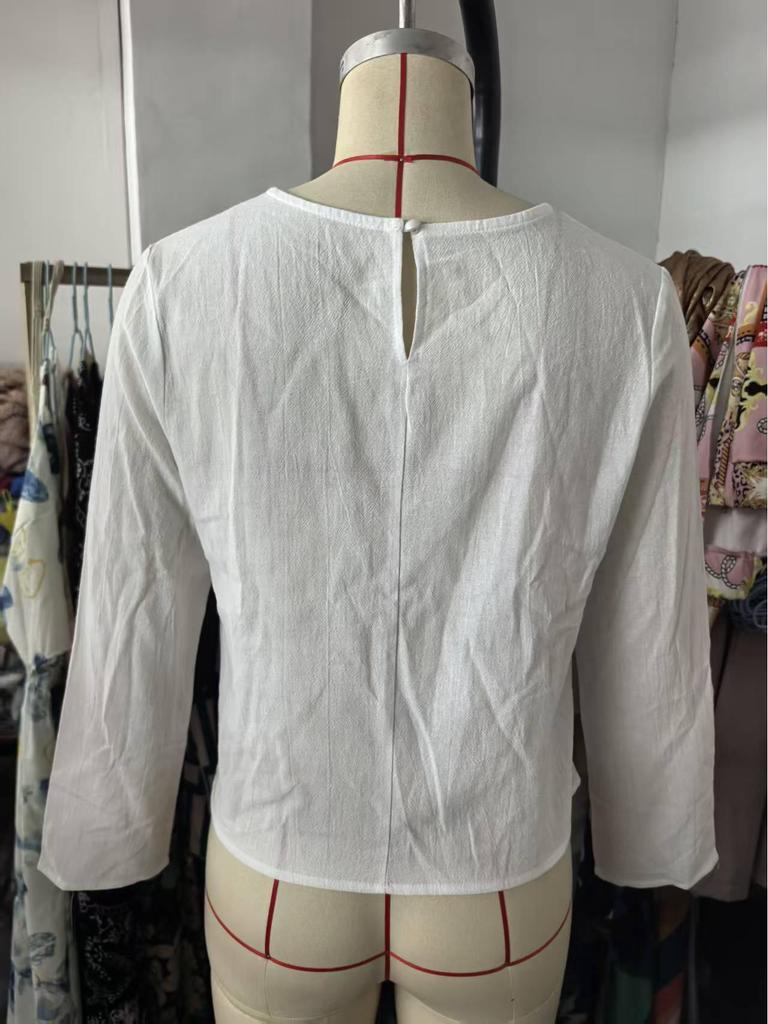 European White Long Sleeve Button-Decorated Split Casual Shirt