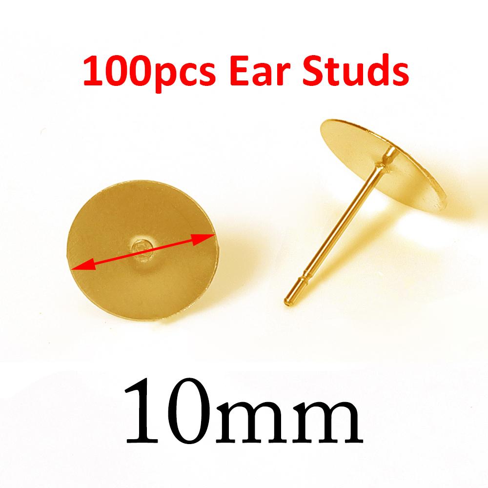 100pcs Gold Color 316L Stainless Steel Earring Studs DIY Ear Blank Post Pins 3-12mm Flat Round Tray Base Ear Jewelry Making DIY