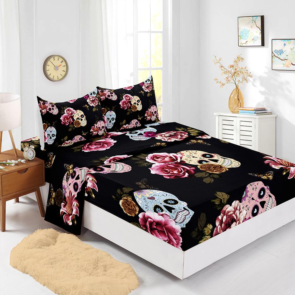 Four-Piece Mattress Digital Printing Mattress Protective Cover Bedding Skull Kit