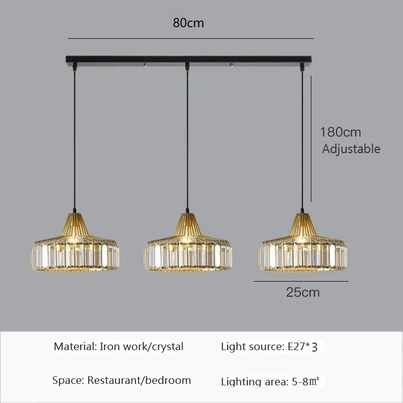 Nordic Crystal LED Pendant Light Retro Gold 1/2/3 Head Dining Room Hanging Fixture For Living Room Bedroom Indoor E27 Decor Lamp