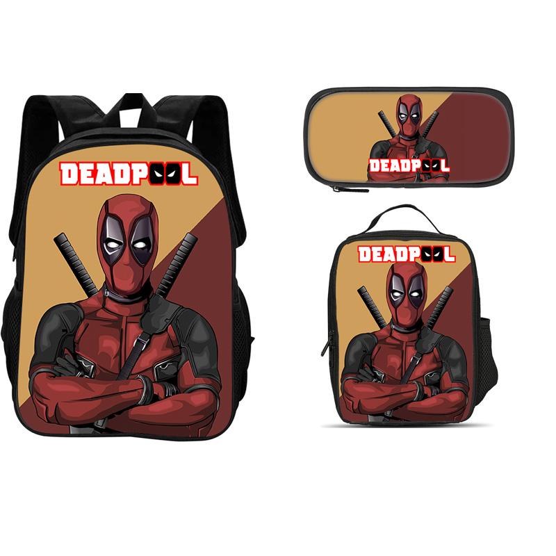 Deadpool Movie 3Pcs Set Backpack+Pencil Case+lunch Bags  Fashion Boy and Girl Child Gift School Stationery