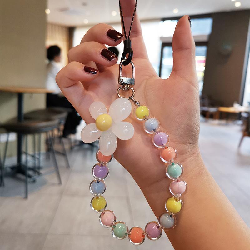 Anti-lost Lanyard Phone Key Short Wrist Pendant Colorful Macaron Round Bead Pendant Women's Hand-held Chain Mobile Phone Lanyard