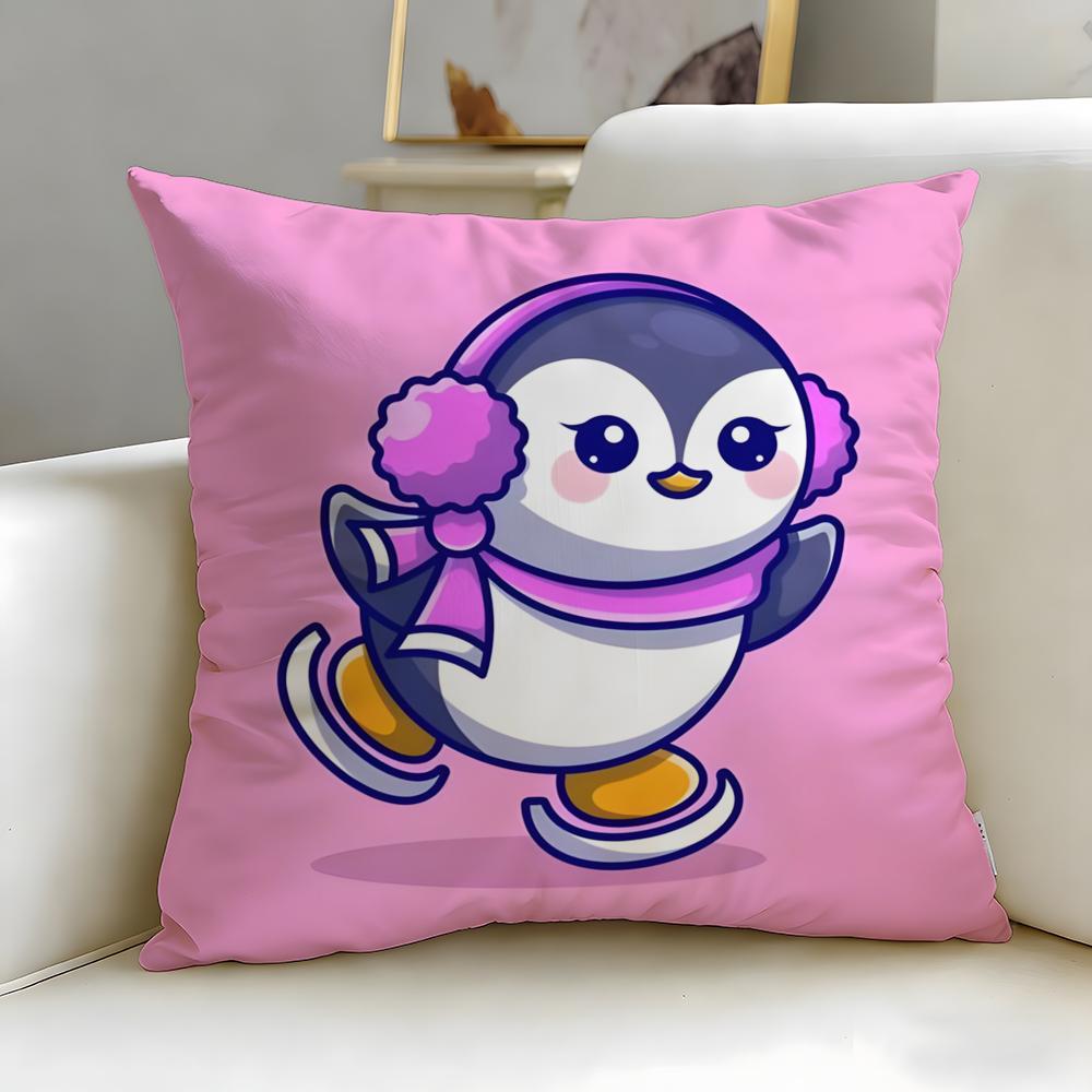 classic cartoon Cute Cartoon Penguin Cushion Cover Soft  EasyWash Pillow Case  Versatile for Couch Bed Travel and Office