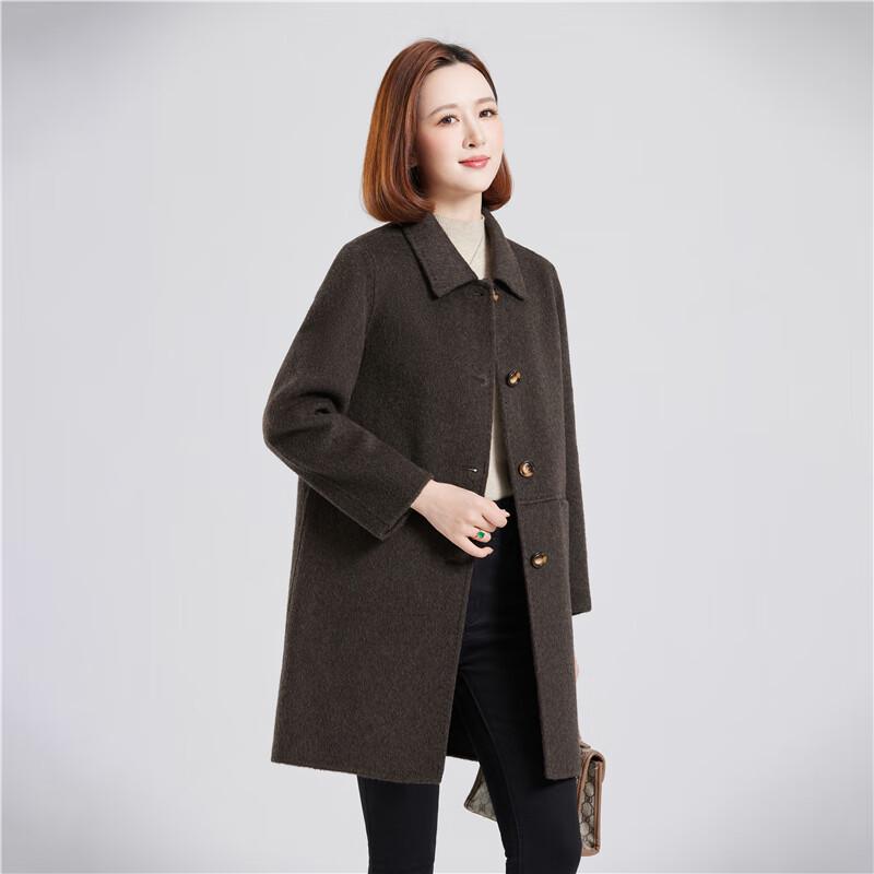 Fengxun Women's 100% Wool Double-Faced Mid-Length Coat