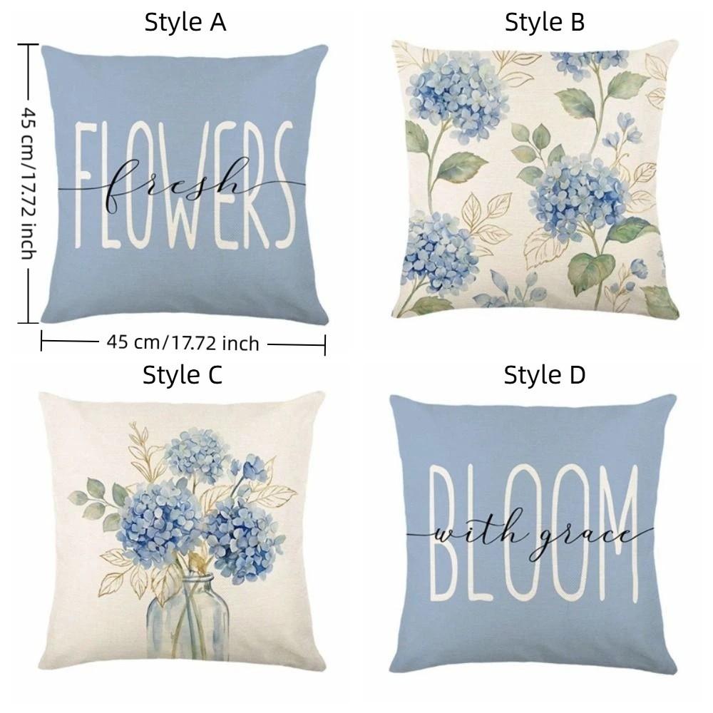 Linen Hydrangea Cushion Cover Flower Printed Cushion Case Pillowslip Throw Pillow Cover Bedroom