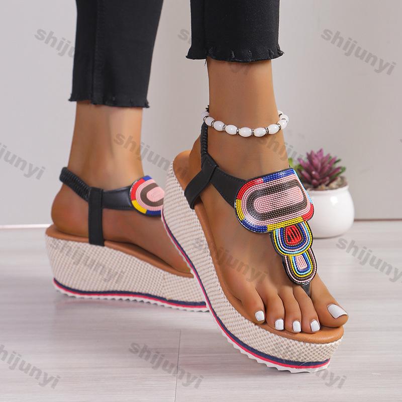 Fashion Platform Wedge Flip Flops for Women 2025 Summer New Bohemian Thick Sole Light Weight Girls Beach Slippers Slip-on Wedges Sandals