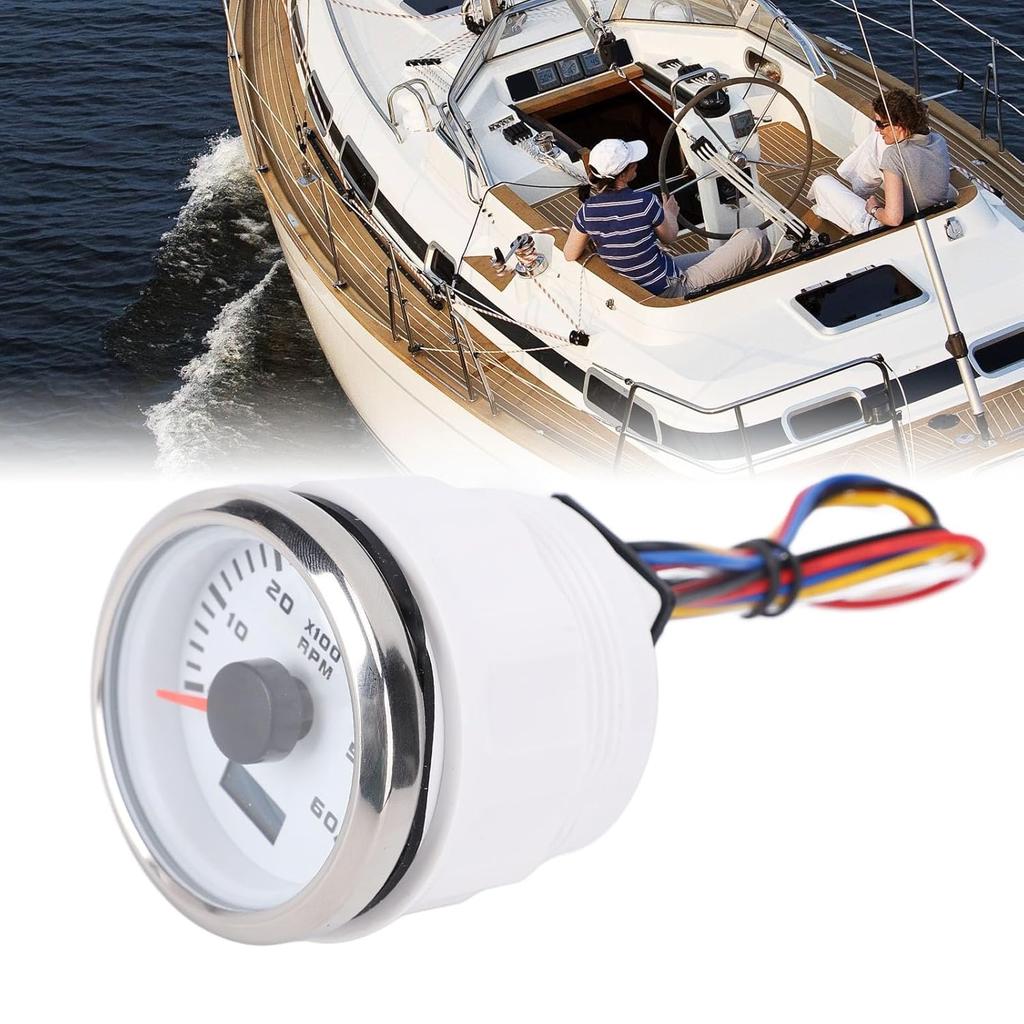 Tachometer Gauge, 52mm 2inch Car 6000RPM Automotive Tachometer with Hour Meter, 7 Color Backlight RPM Meter Kit for Truck Tractor Car RV Boat (White