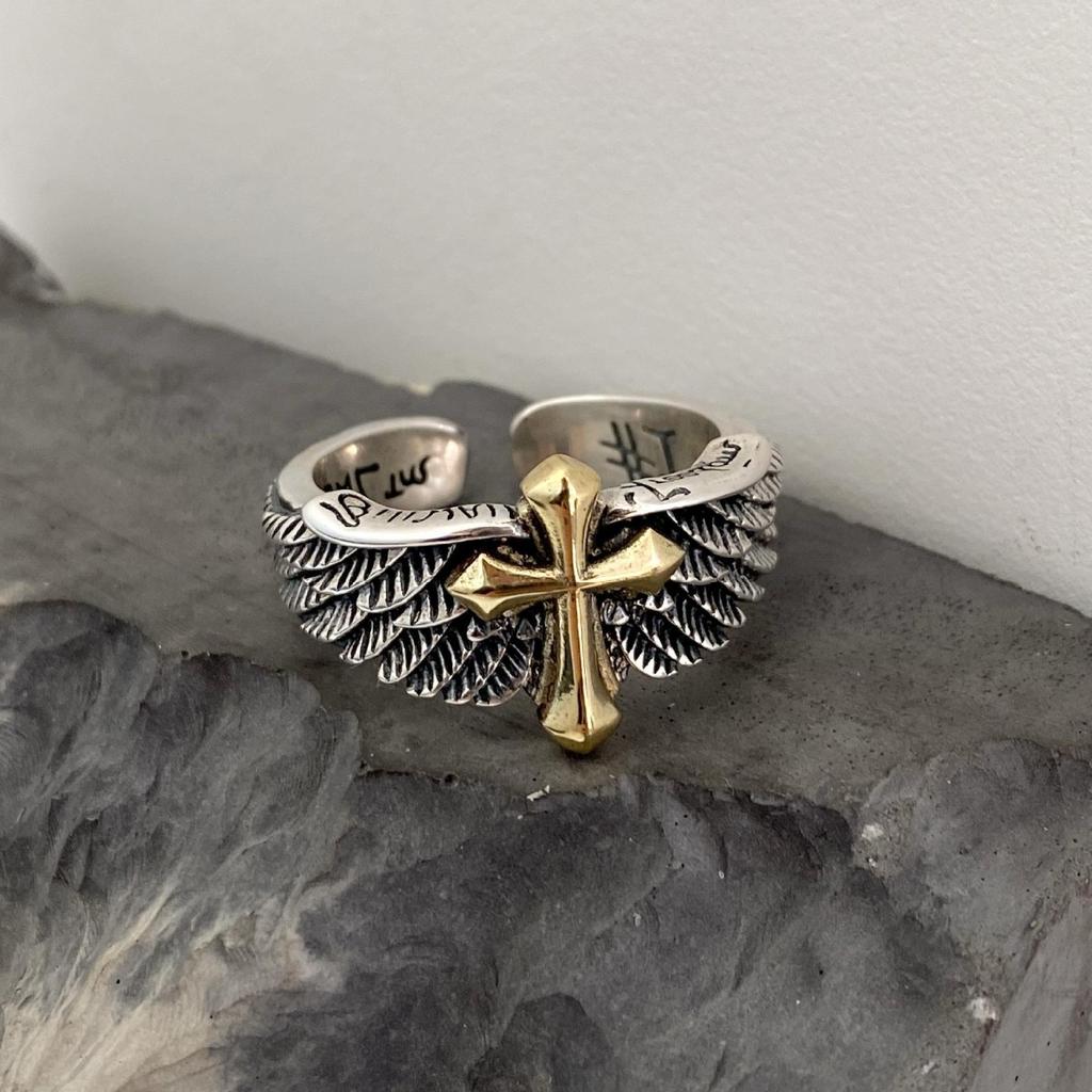 Cross Wing Rings For Men, Adjustable Gothic Statement Index Finger Ring, Punk Rock Jewelry, Graffiti Bold Design