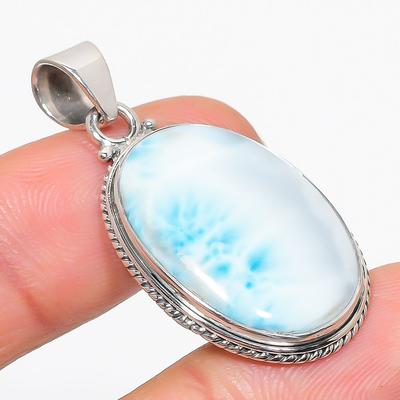 Natural Republic Larimar Gemstone 925 Solid Sterling Silver Pendant 1.75" Y1t25