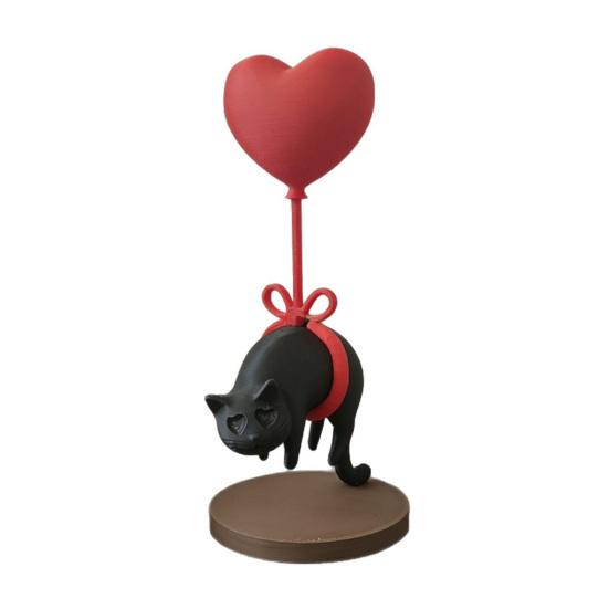 Cute Cat with Red Heart Balloon Figurine 3D Printed Romantic Love Heart Kitten Statue for Desk Shelf Decor Gifts for Cat Lovers