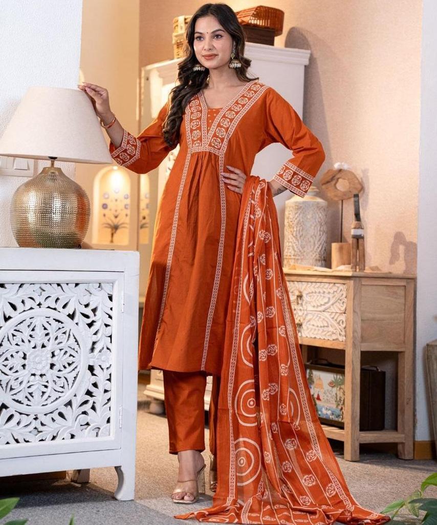 Women Designer Cotton Kurta Pant Dupatta Set Indian Bollywood Top Tunic Kurti Salwar Suit
