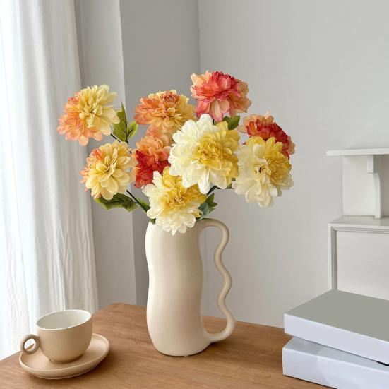 Durable Silk Fabric Flowers Artificial 3 Head Dahlia Flowers, Realistic Floral Arrangement, Props for Photography Adjustable Fake Home Decor