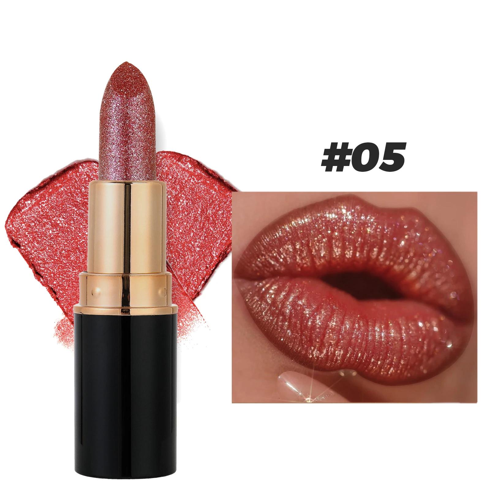 6 Kleuren Glitter Lippenstift Waterdicht Langhoudend Diamant Parelmoer Metaalachtig Lippenstift Roze Rood Lipgloss Vrouwen Lippen Make-up Cosmetisch