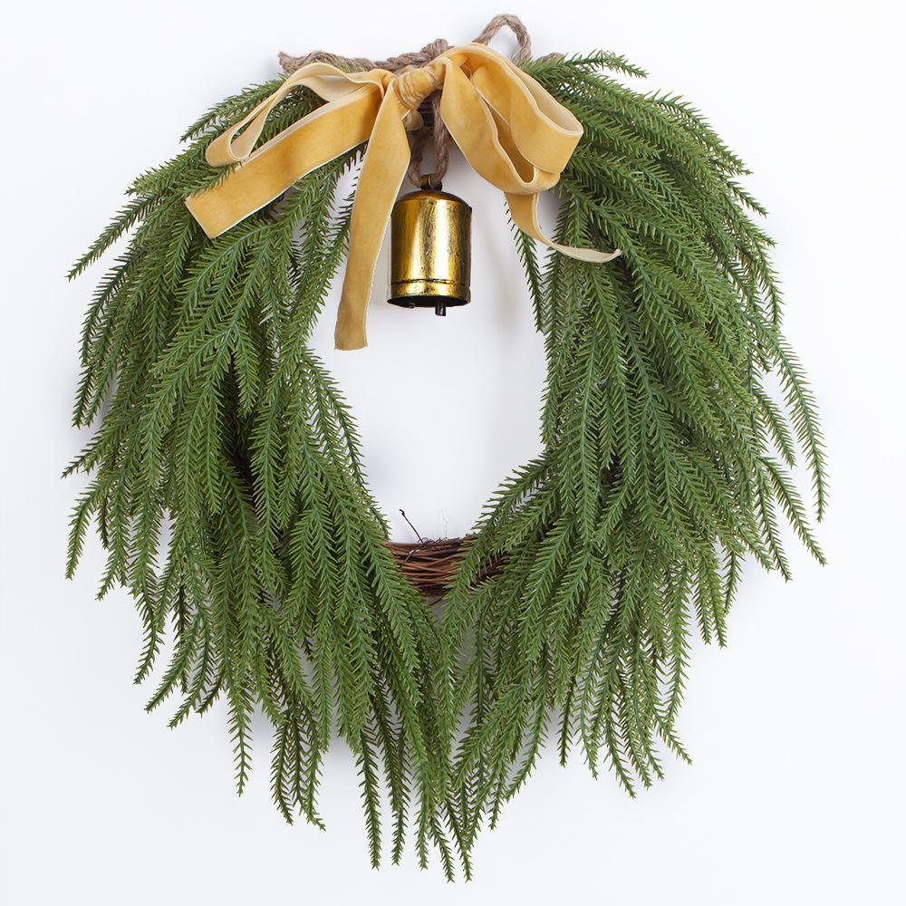 Simulation Norfolk Soft Glue Feel Pine Needle Wreath Christmas Bell Wreath Christmas Decoration Door Hanging Vine Ring
